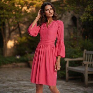 Ann Taylor Bell Sleeve Dress Size 12 Regal Cutout V-Neck Knee Length Raspberry